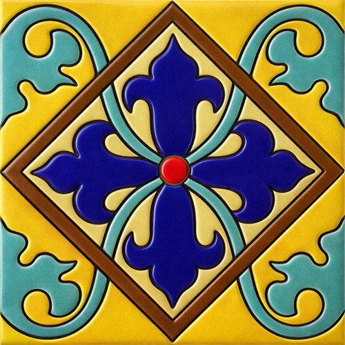 Talavera diamond fleur cross relief tile