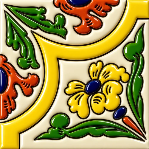 Mexican relief tile yellow bloom
