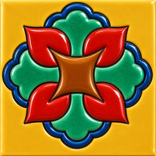 Mexican relief tile red green quatrefoil