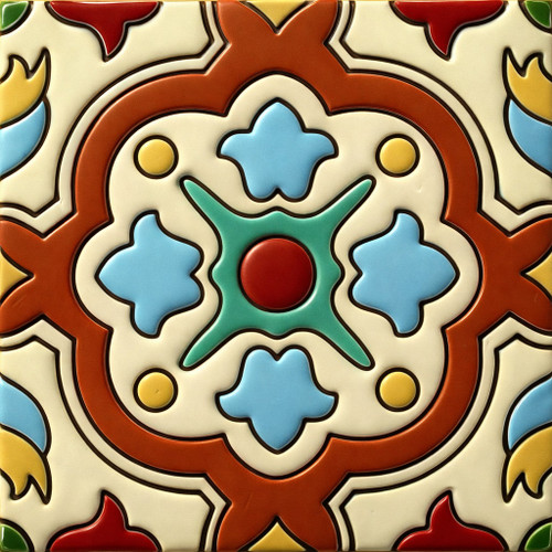 Symmetrical medallion talavera relief tile