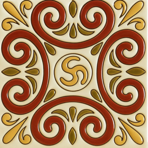 Talavera relief tile scroll medallion