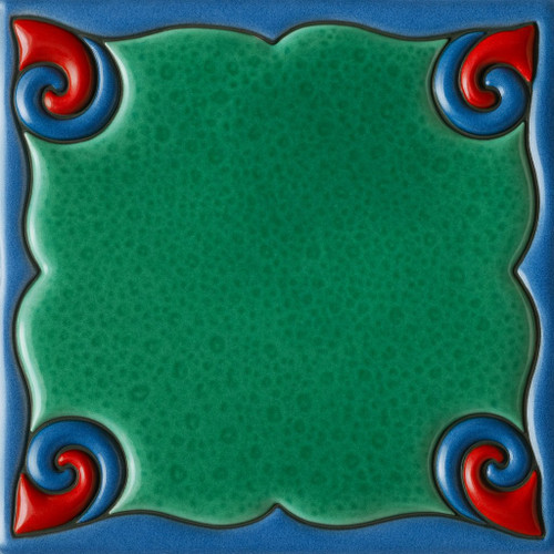Mexican talavera relief tile emerald design
