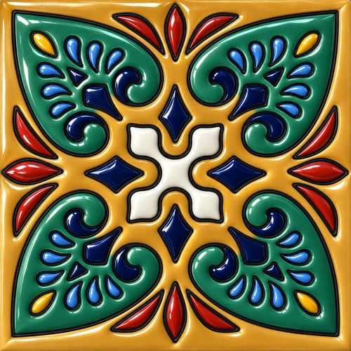 Ornate floral scroll relief tile