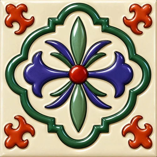 Mexican relief tile with loreto floral cross design 4x4 inch