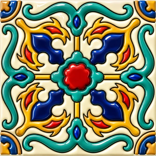 Tlalpan floral scroll relief tile