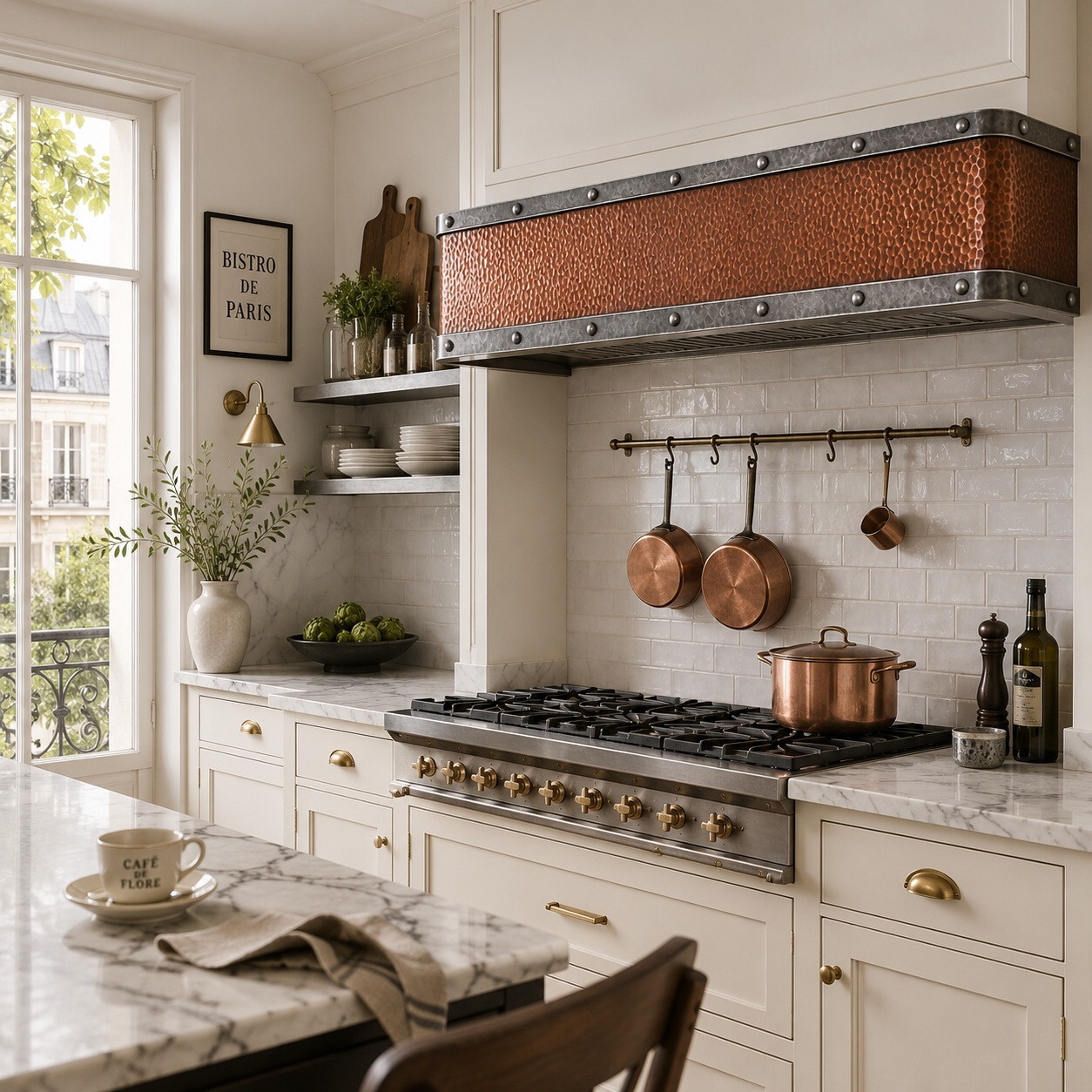 Under-cabinet range hood in a kitchen