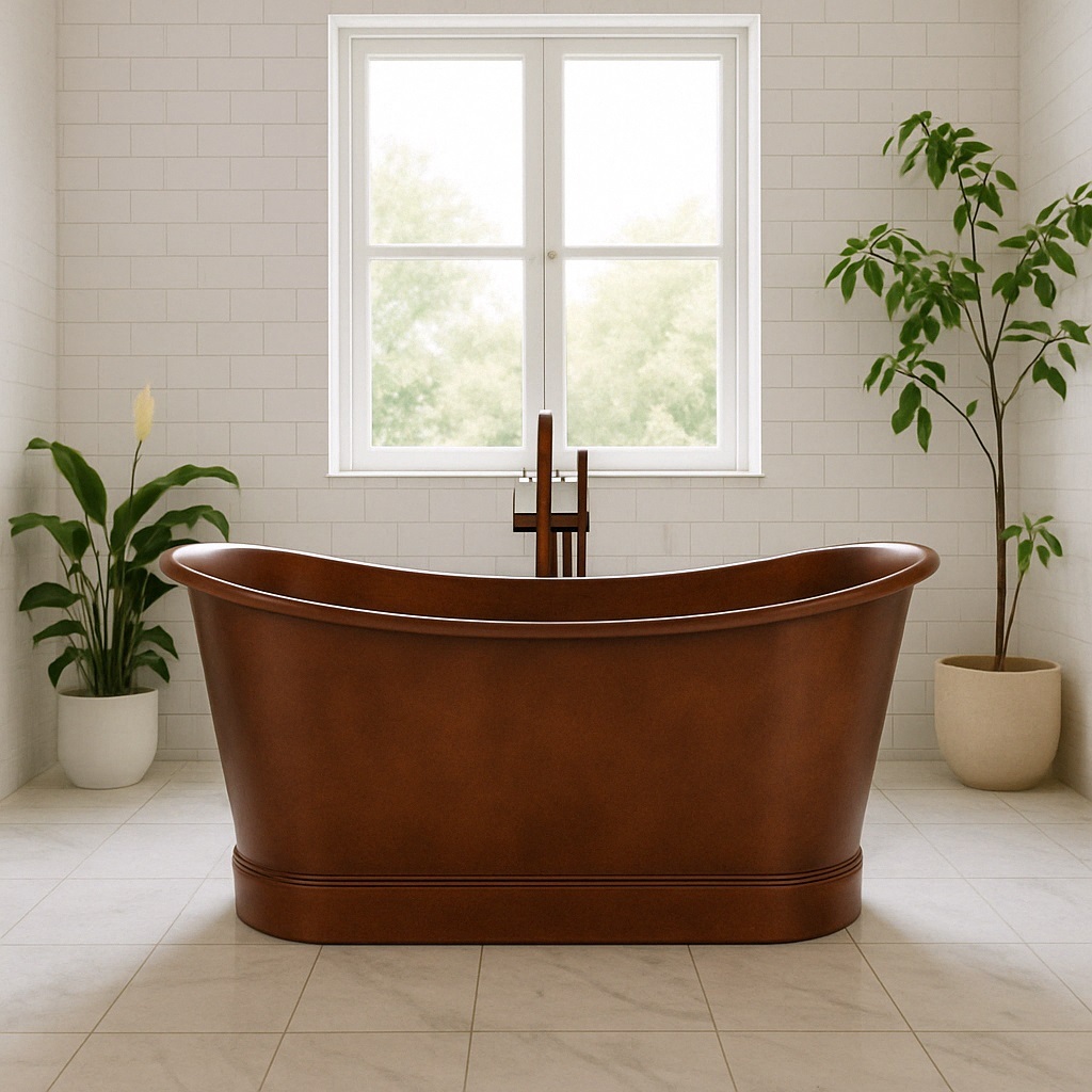 Freestanding copper bathtub