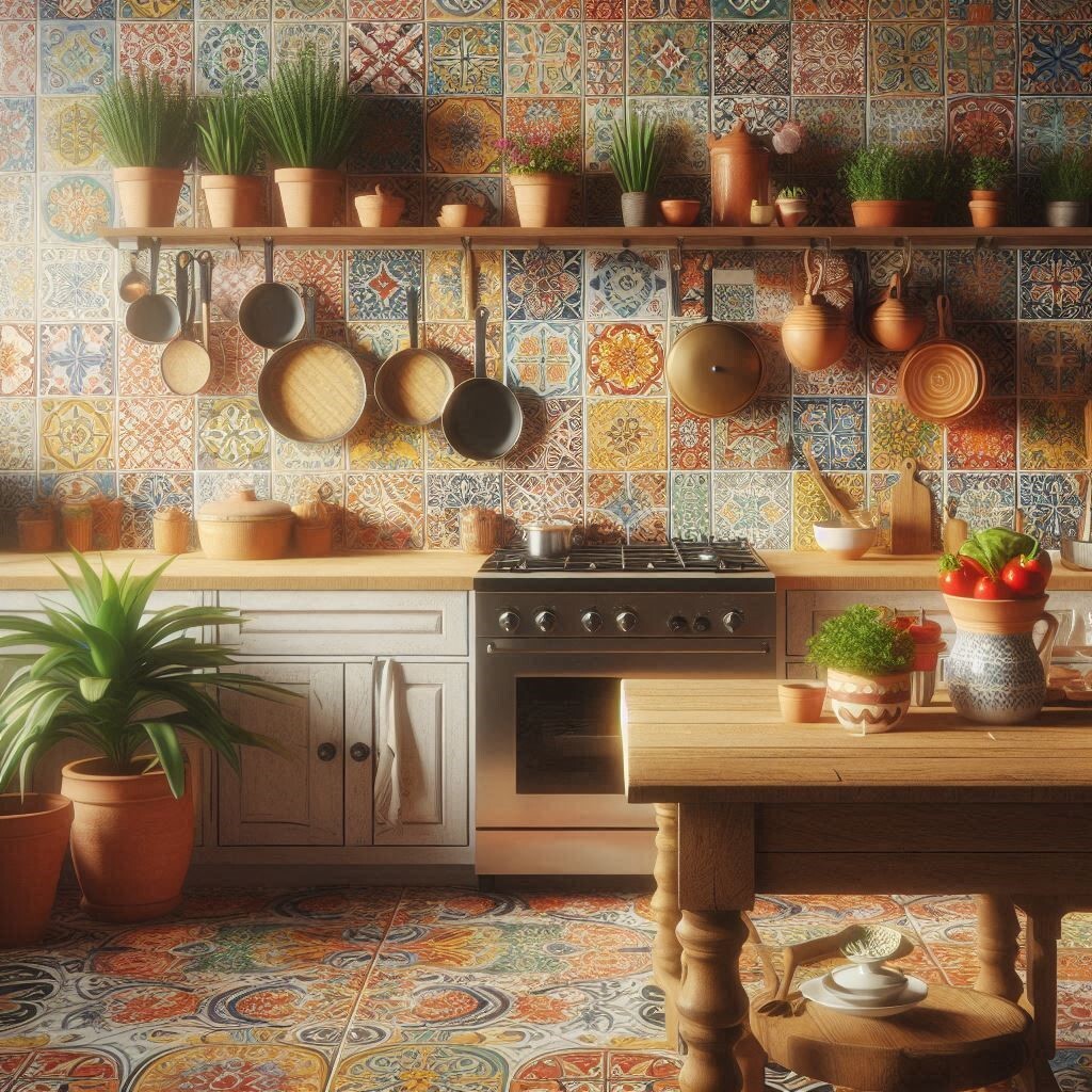 Mexican kitchen tiles decorating a backsplash wall