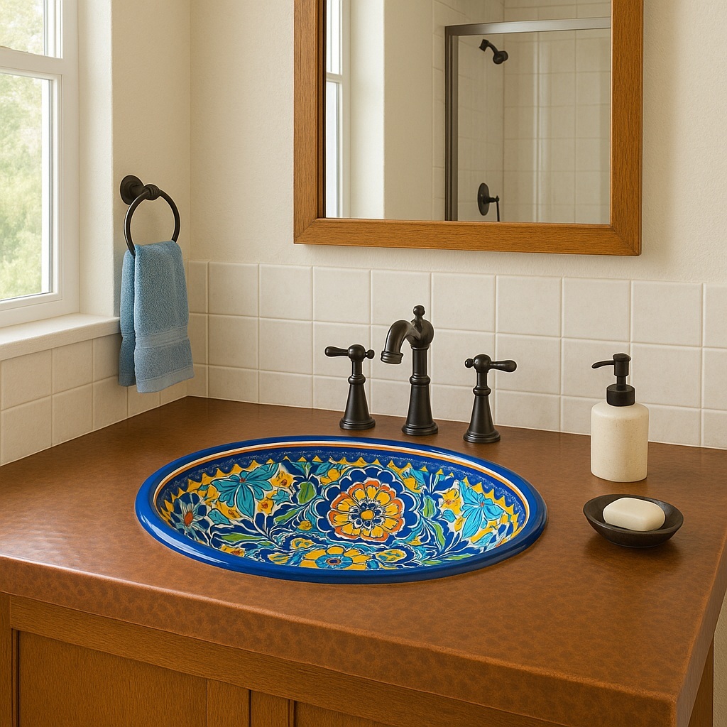 Mexican handcrafted round talavera bathroom sink