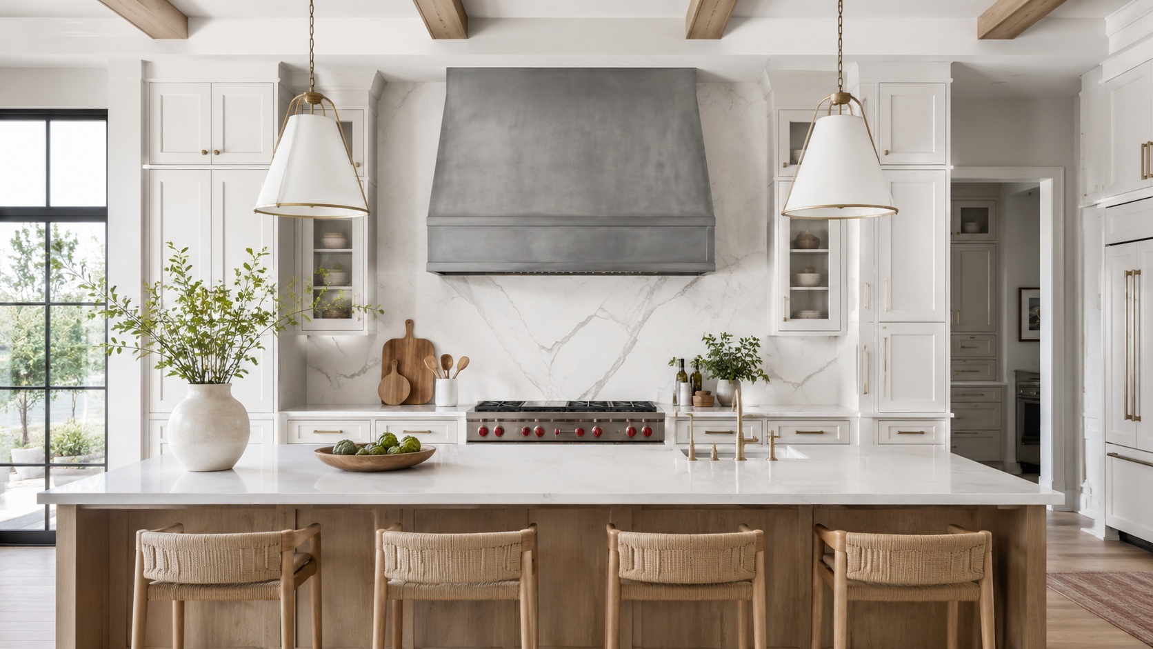 Modern zinc range hood in a kitchen