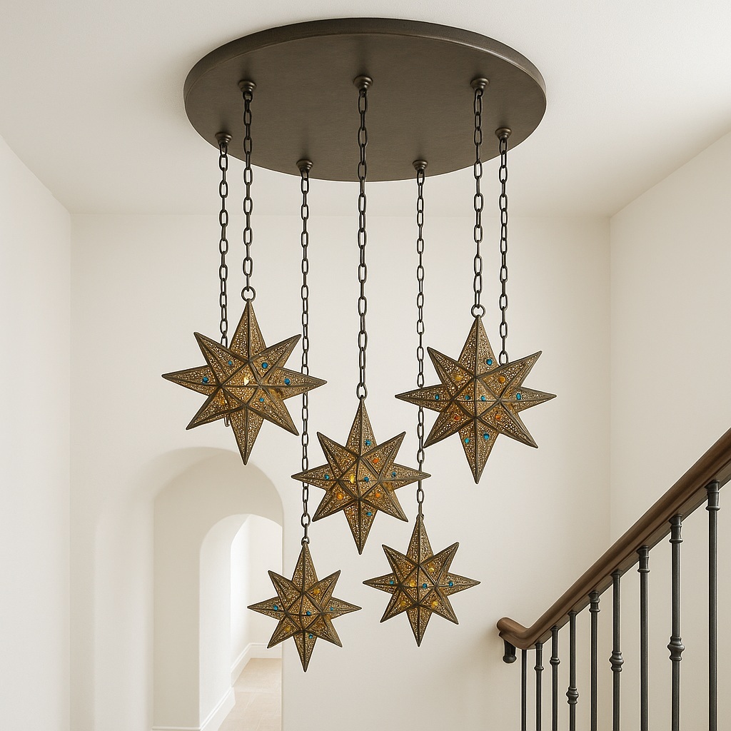 Punched tin star lamp shade from Mexico
