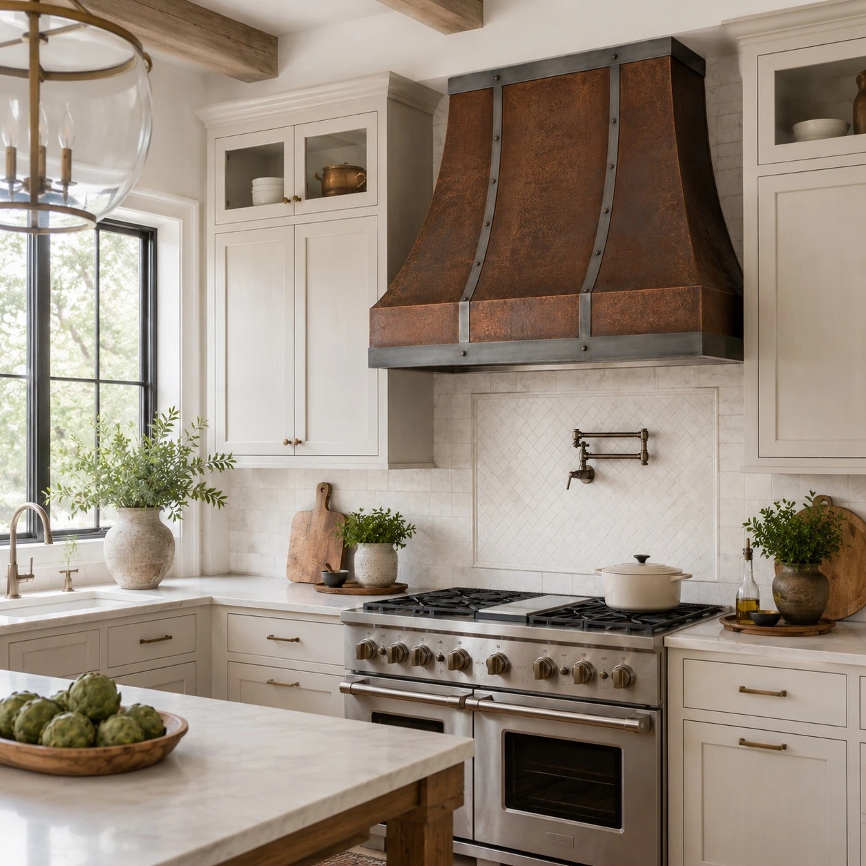 Rustic range hood in a kitchen
