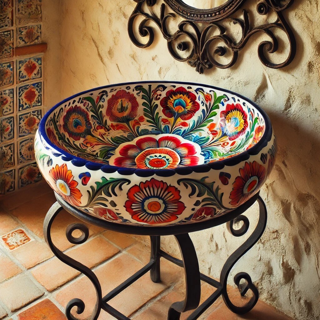 Two side painted talavera bathroom sink