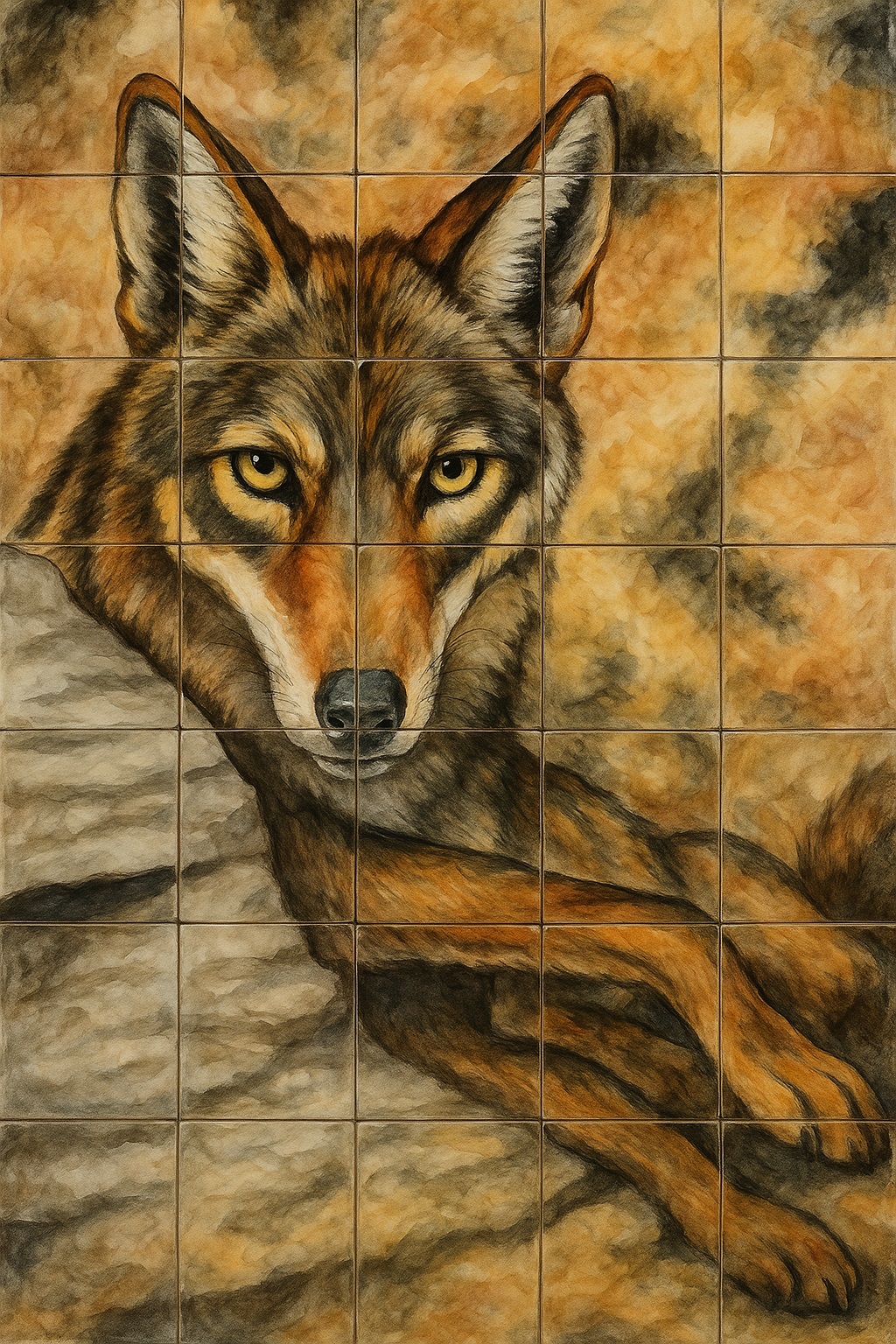 マジョリカ　タイル絵画　ビートルズ Coyote Mexican Tile Mural – Hand-Painted Wildlife Art from Mexico