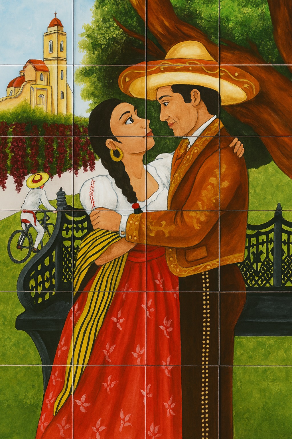 絵画 70s Mexican pair art mexican-tile-mural-charro-