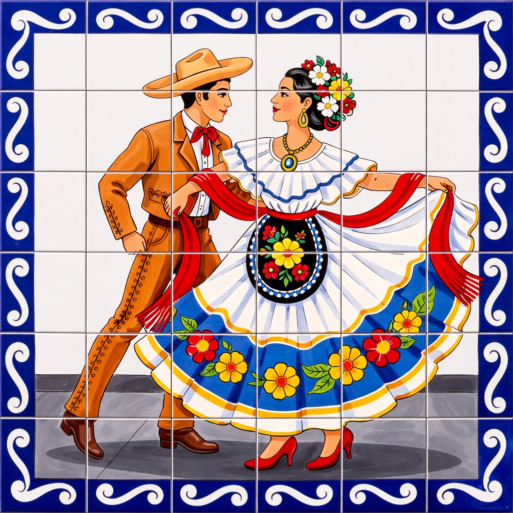 Mexican Folklorico Dancing Couple Talavera Tile Mural