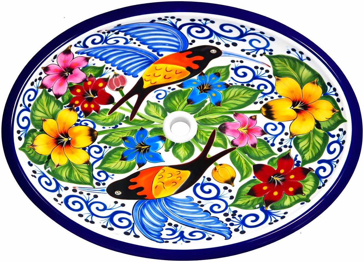 Oval Talavera Hummingbird Floral Mexican Bathroom Sink
