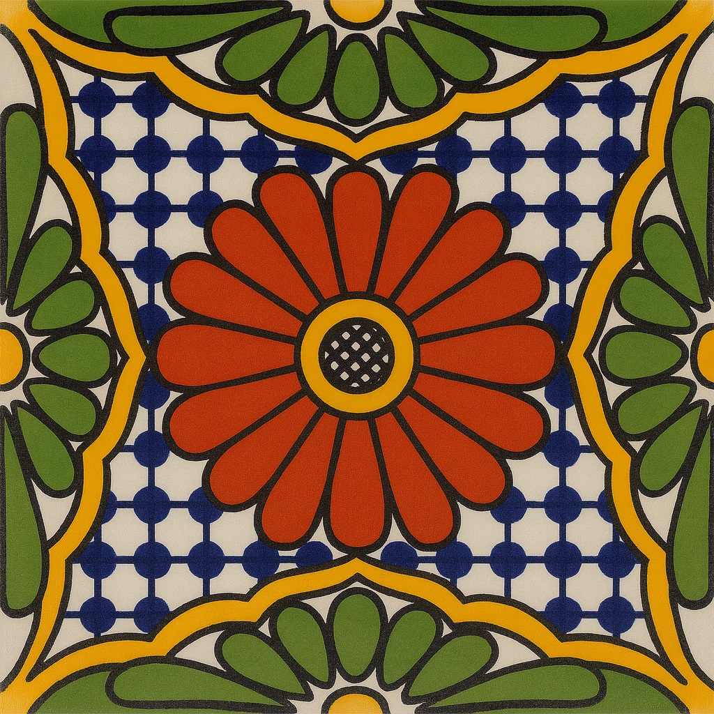 Red Petal Lattice Talavera Tile | Mexican Tile