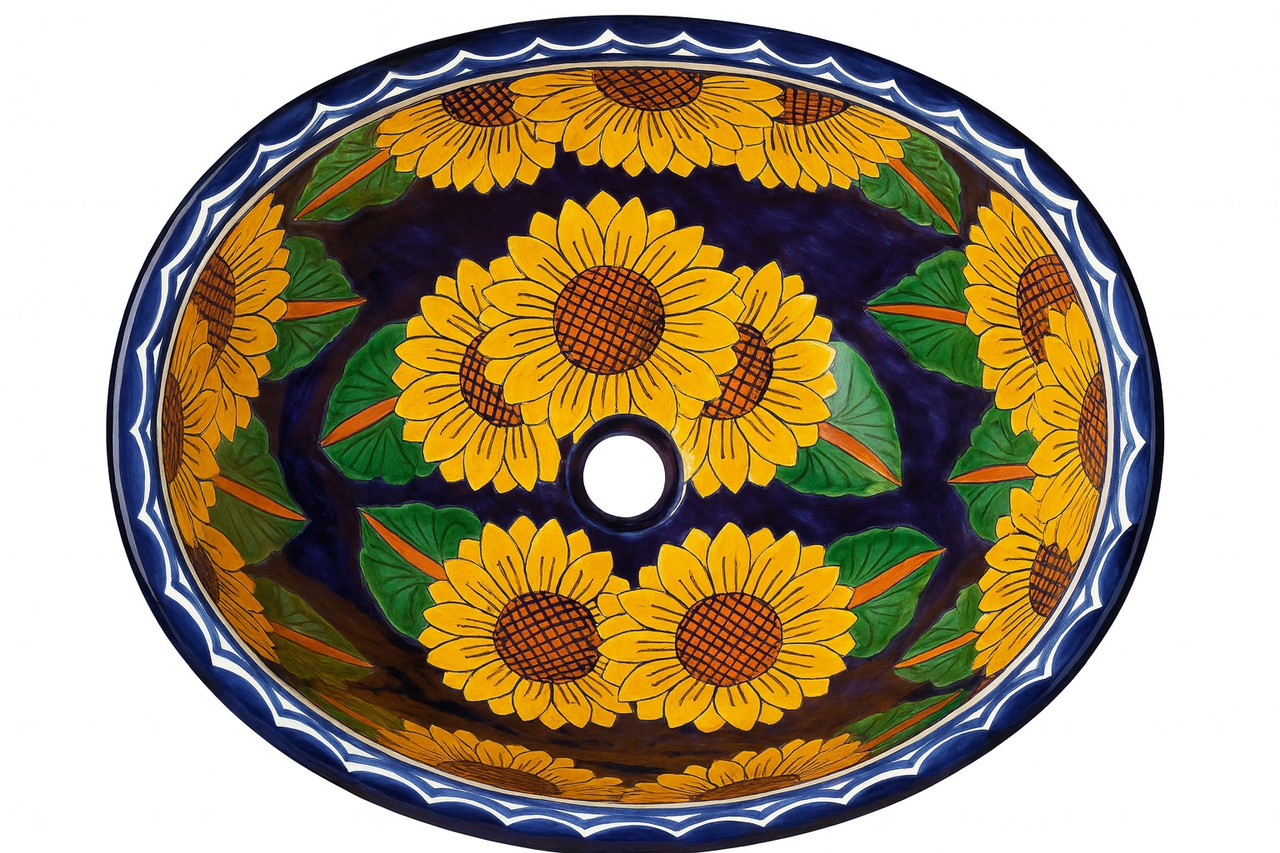 Talavera Sunflower Oval Bathroom Sink – Hand-Painted