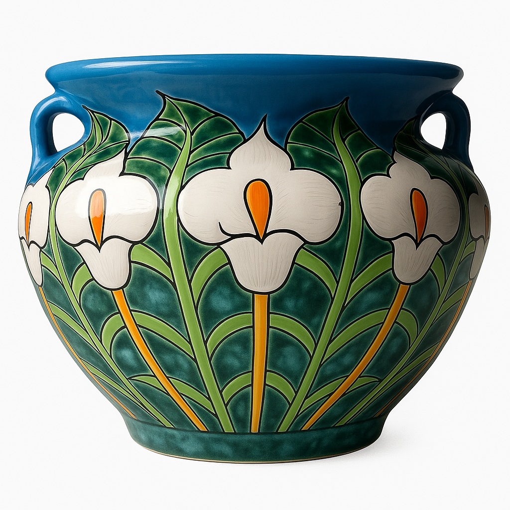Talavera Garden Planter with White Lily Design