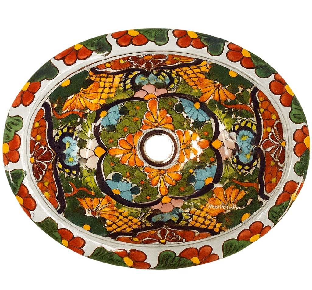 Oval Talavera Bathroom Sink – Floral Hand Painted