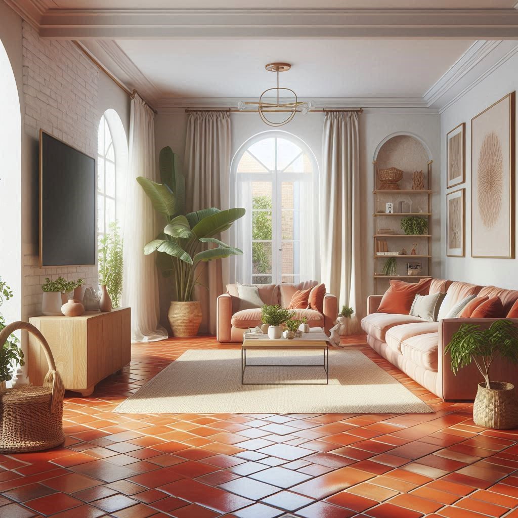 Handmade rustic Mexican floor tiles crafted from red clay.