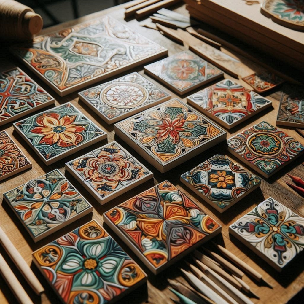 Handmade Mexican high relief tiles featuring unique tri-dimensional Cuerda Seca designs with vibrant colors and intricate patterns, perfect for adding a touch of traditional Mexican artistry to any space.