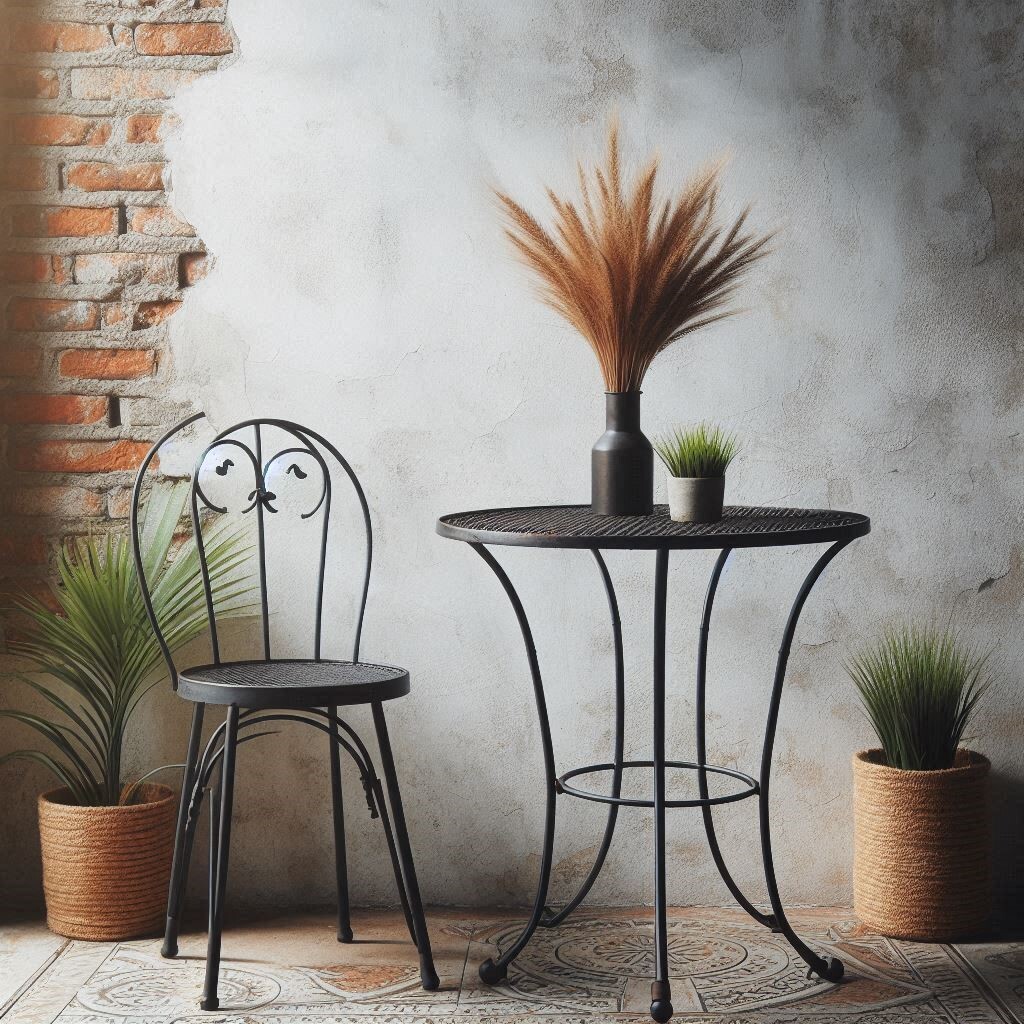 Forged iron table stands in black or rust finish, fit square or round copper and zinc tabletops