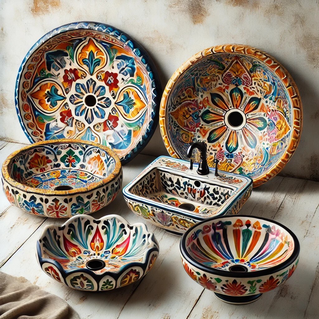 Handcrafted talavera sinks oval, round, rectangular and vessel from Mexico