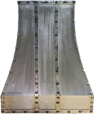 Iron Range Hood with smooth iron body, straps, and bold rivet accents.