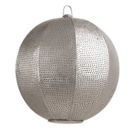Handcrafted spherical pierced metal pendant lamp