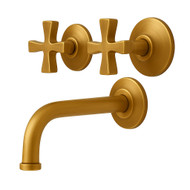 Bronze cross handle wall faucet with warm golden finish