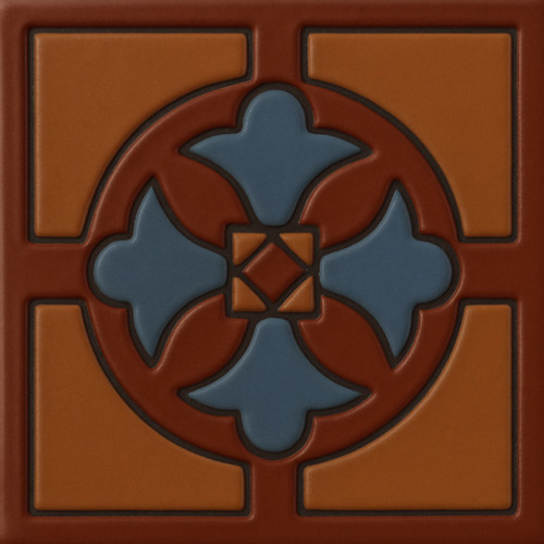 Mexican Relief Tile with Blue Clover Pattern