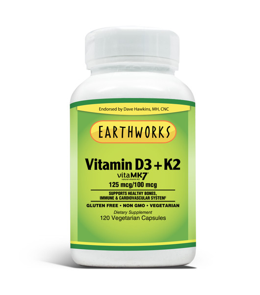 Earthworks Vitamin D3 + K2 125 mcg/100 mcg 120 Vcaps