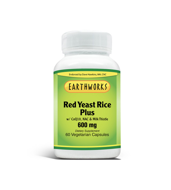 Dave Hawkins' EarthWorks PL Vitamin RED Yeast Rice Plus With Coq10 NAC & milk Th 600 mg 60 Vcaps
