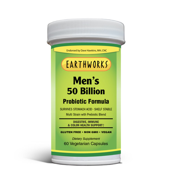 Men's 50 Billion Probiotic 60 caps by Dave Hawkins' EarthWorks