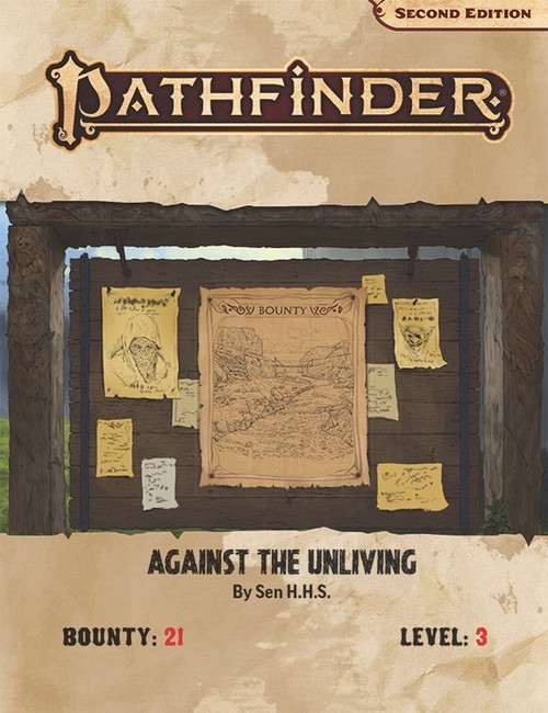 Pathfinder Bounty #22: Against the Unliving, by Sen H.H.S. Bounty 21, Level 3. Image of an "adventurer's mission" bulletin board with numerous quests on offer. 