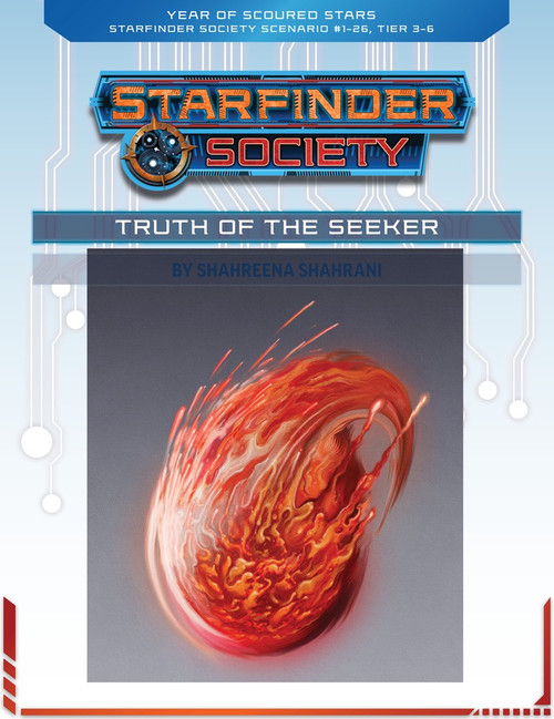 Starfinder Society Scenario #1-26: Truth of the Seeker cover shows a curving teardrop-shaped mass of burning red energy. 