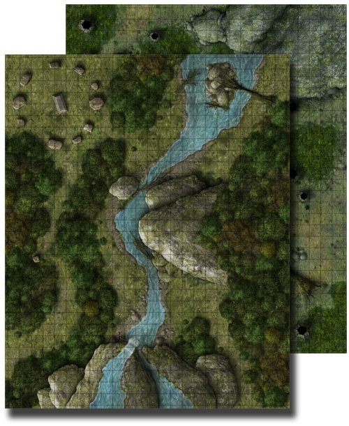 GameMastery Flip-Mat: Deep Forest PDF product image features two battle mats of forest terrain.