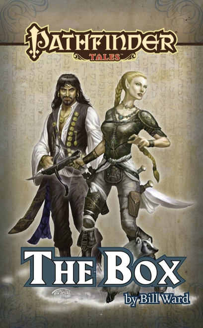 Pathfinder Tales: The Box ePub (Download), by Bill Ward. This cover depicts three characters, a female elf with a crossbow, a badger, and a human man with a sword.