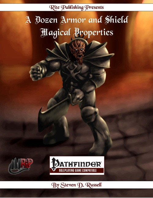 Steven D. Russell's A Dozen Armor and Shield Magical Properties PDF for Pathfinder RPG, featuring 12 magical properties and a spell pilot shell, includes attributes such as Anathema, Athletic, and Warding in a compact PDF format.