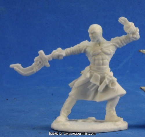 An image of the Vudrani human iconic Pathfinder Monk, Sajan, mid battle stance. (Front View)