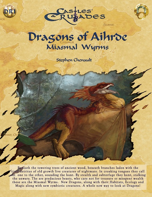 Castles & Crusades Dragons of Aihrde Miasmal Wyrms PDF. A digital book featuring red dragons, beasts from legend and lore, with fantasy designs by Stephen Chenault, showcasing mythical creatures in a medieval-inspired setting.