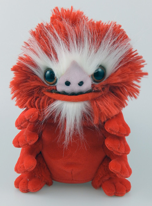 Starfinder Skittermander Gamer Pouch in red with plush material, carabiner clip, and large eyes, measures a soft gaming dice storage pouch for small accessories, featuring a cute officially licensed Starfinder pet design.