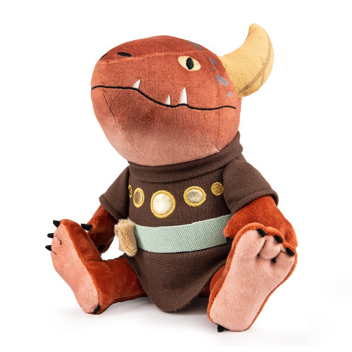 Pathfinder: Kobold Phunny Plush by Kidrobot produt image reveals an adorable red kobold wearing robes, a splendid gray belt, and a spell component pouch. 