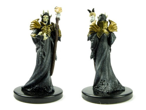 Pathfinder Battles Medium Lich miniature figure, a prepainted undead sorcerer with gold accents and staff, set on a black base, crafted by Pathfinder for the Pathfinder RPG or fantasy miniatures games.