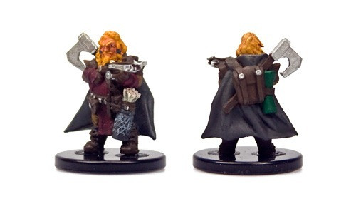 Pathfinder Battles—Rise of the Runelords Harsk, Dwarf Ranger, medium base size, features maroon tunic, black cape, and silver axes with orange beard, produced by Paizo Publishing and WizKids for fantasy roleplaying campaigns.