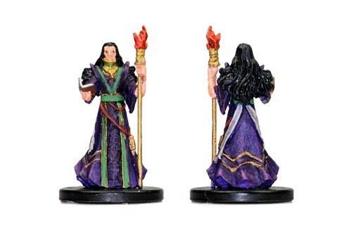 Pathfinder Battles - Rise of the Runelords: Khalib, a medium-sized figure from Pathfinder, featuring a purple robe with green and gold accents, on a black base, part of a prepainted miniature set.