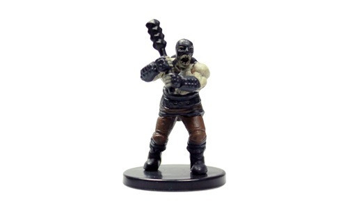An image of a Tooth Gang Brute, masked and dressed in leather, holding high a vicious club with both hands. (Front View)