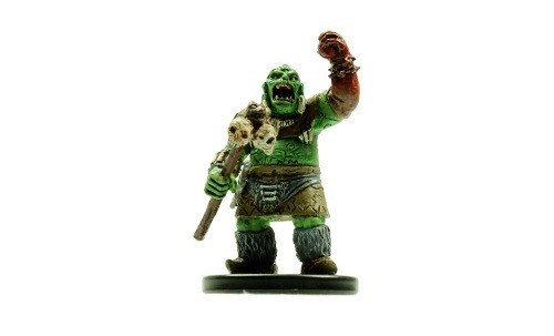 An orc mystic raising a bloodied left fist to the sky while roaring. A beskulled scepter is held forward in the right hand. (Front View)